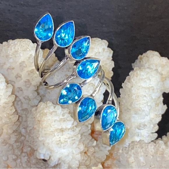 Blue Topaz multi-gem handcrafted adjustable ring - Picture 1 of 7